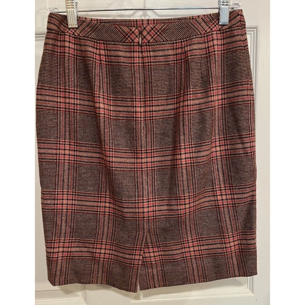 Womens Talbots Mini Pencil Skirt SZ 4 Petite Pink Plaid Wool Blend Academia Work - Picture 2 of 9